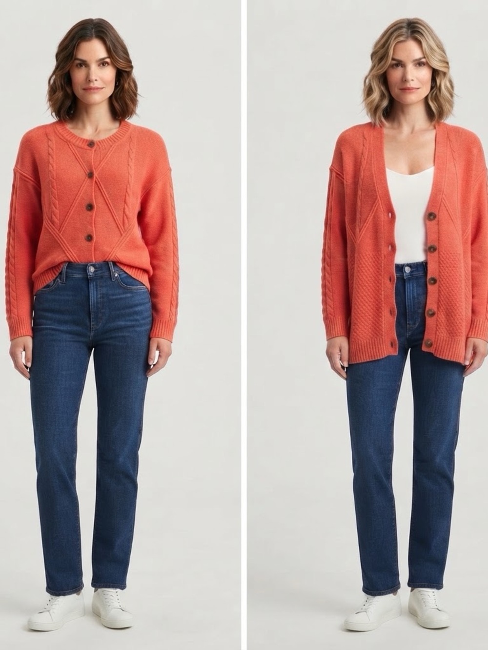 Cabi Women's Autumn Orange Button-Front Cable Knit Sweater Cardigan